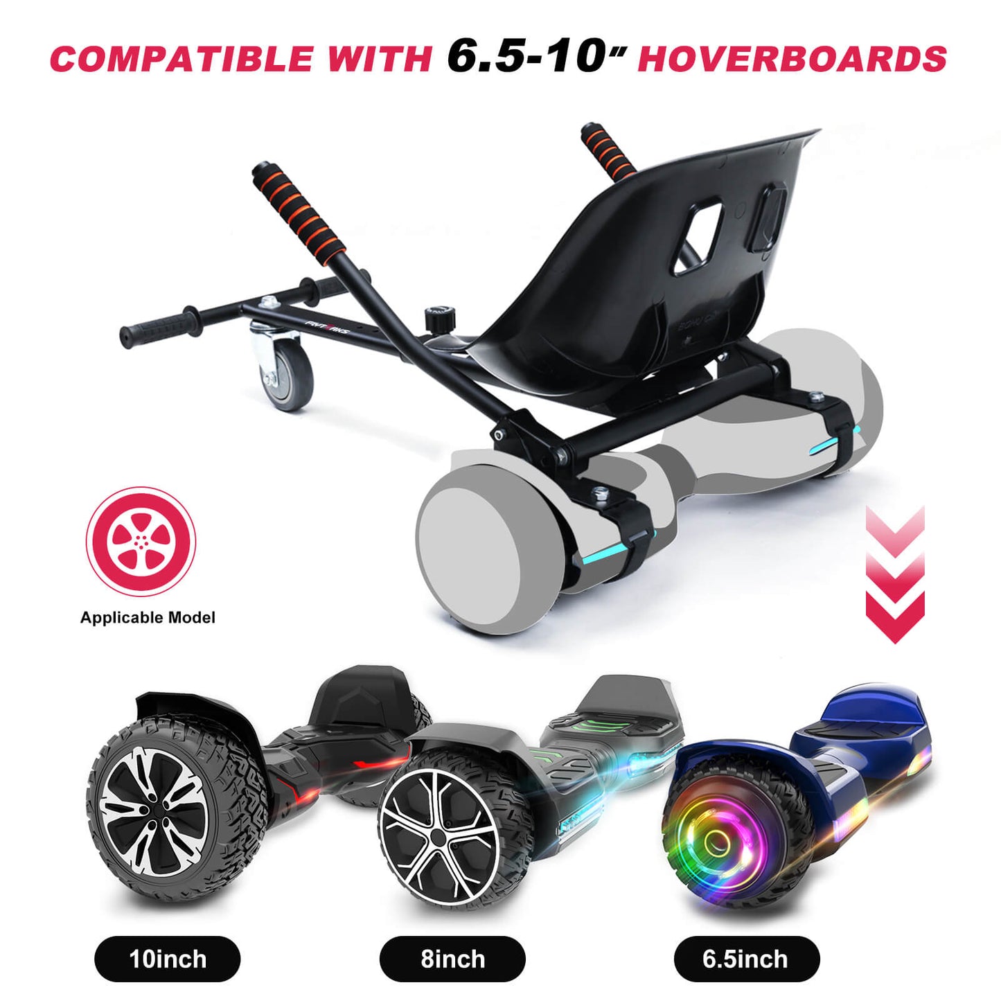 Flytraks Hoverboard Seat Attachment K1, Hover Board Accessory Go Kart with Adjustable Frame Length Compatible with 6.5'' 8'' 10'' Hoverboard,